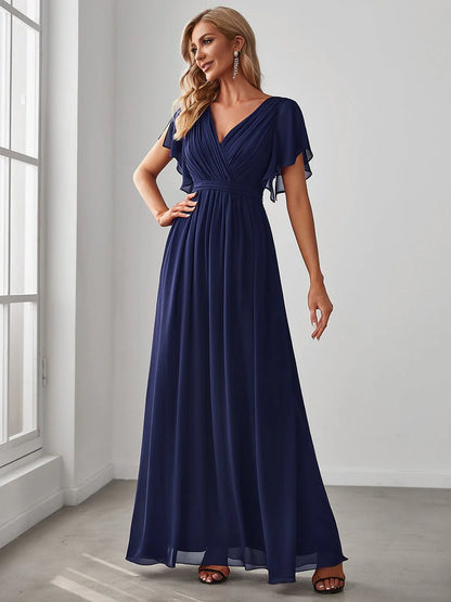 Chiffon bridesmaid dress in navy blue wide