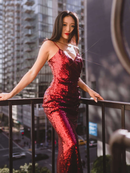 Dawn spaghetti strap sequin ball or bridesmaid dress