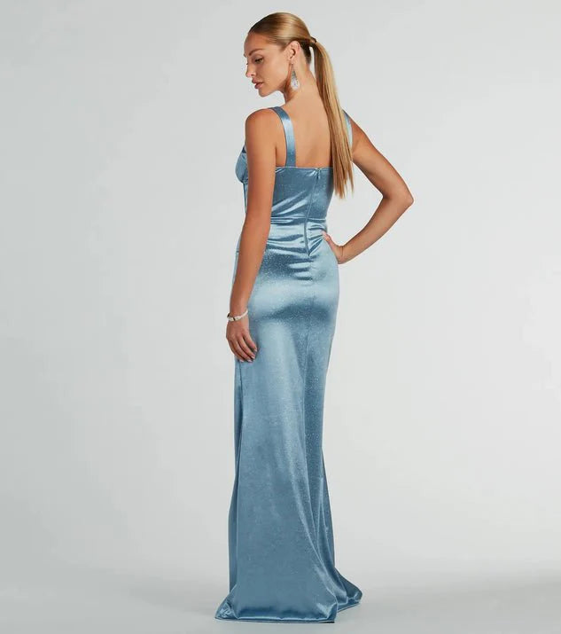 Light blue sequin ball dress wide