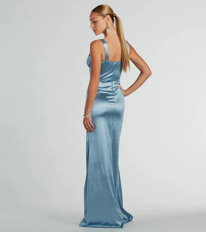 Light blue sequin ball dress wide