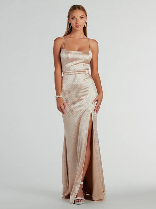 Gold jewelled strap up ball dress wide