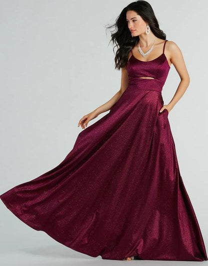 Burgundy sparkle A Line Ball Dress with Cut out wide