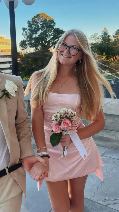 Strapless Mini Satin Homecoming Dress Short Party Dress