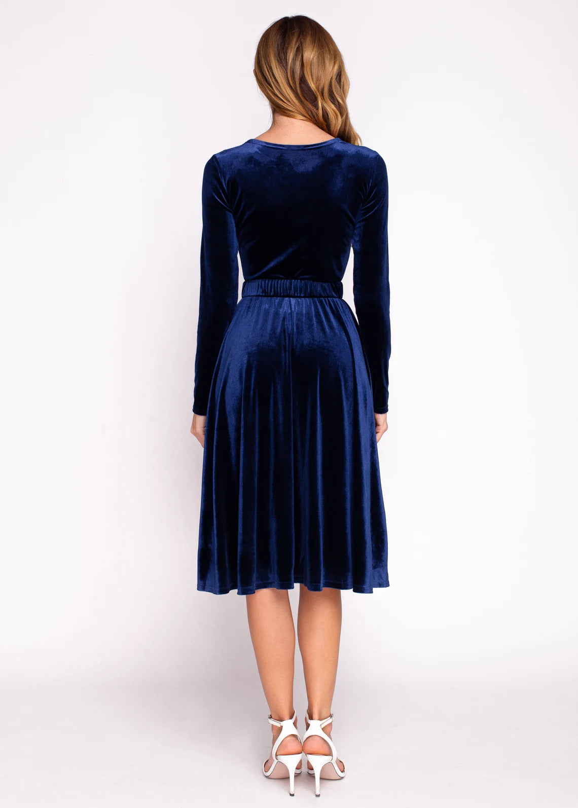 Navy Blue Velvet Dress With Belt Christmas Velvet Long Sleeves Bridesmaid Dress Wedding Guest Dress Party Dress
