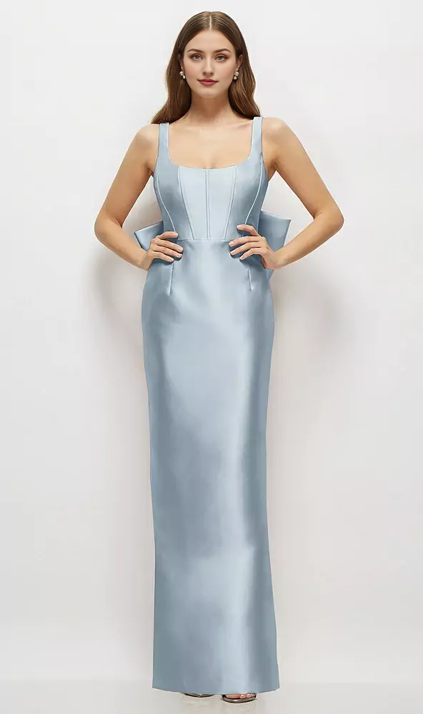 Scoop Neck Corset Satin Maxi Dress with Floor-Length Bow Tails Long Br Koutun Dress Scoop Neck Corset Satin Maxi Dress with Floor-Length Bow Tails Long Br Koutun Dress