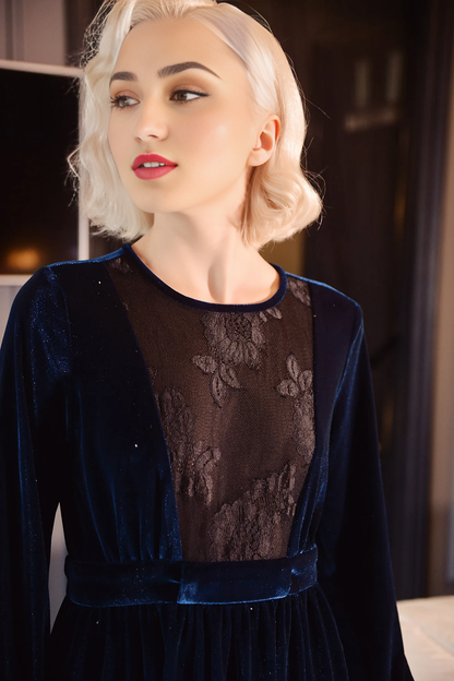 Cocktail Dress Velvet Wedding Guest Dress Midi Prom Dress A-Line Long Sleeves Formal Dress