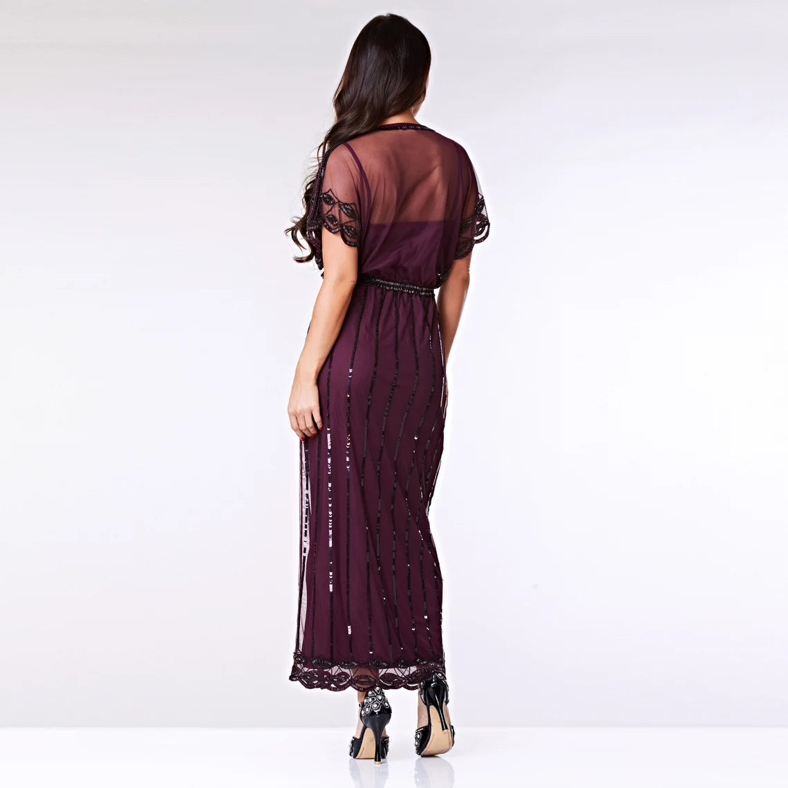 Plus Size Plum Angel Sleeve Prom Maxi Dress 20s Flapper Great Gatsby Mother of the Bride Dresse