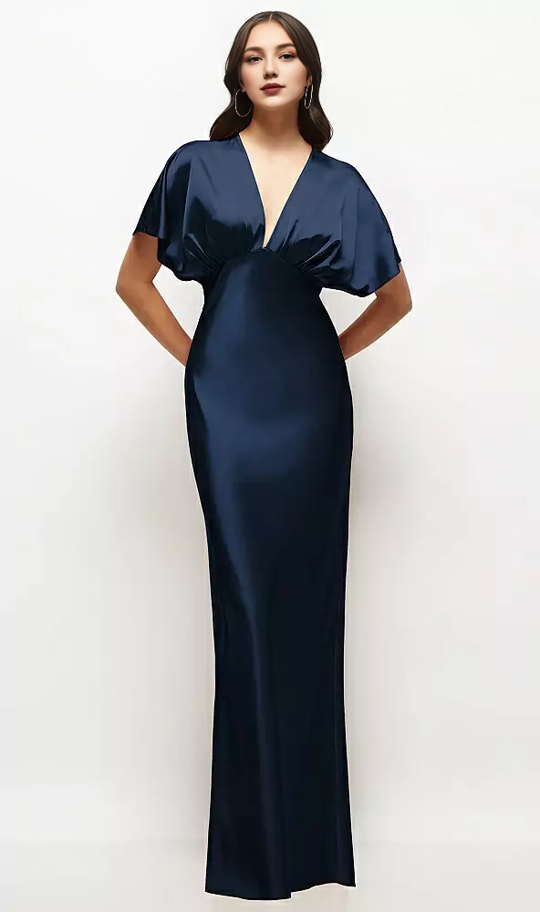 Plunge Neck Kimono Sleeve Satin Bias Maxi Dress Long Bridesmaid Dresse Koutun Dress Plunge Neck Kimono Sleeve Satin Bias Maxi Dress Long Bridesmaid Dresse Koutun Dress