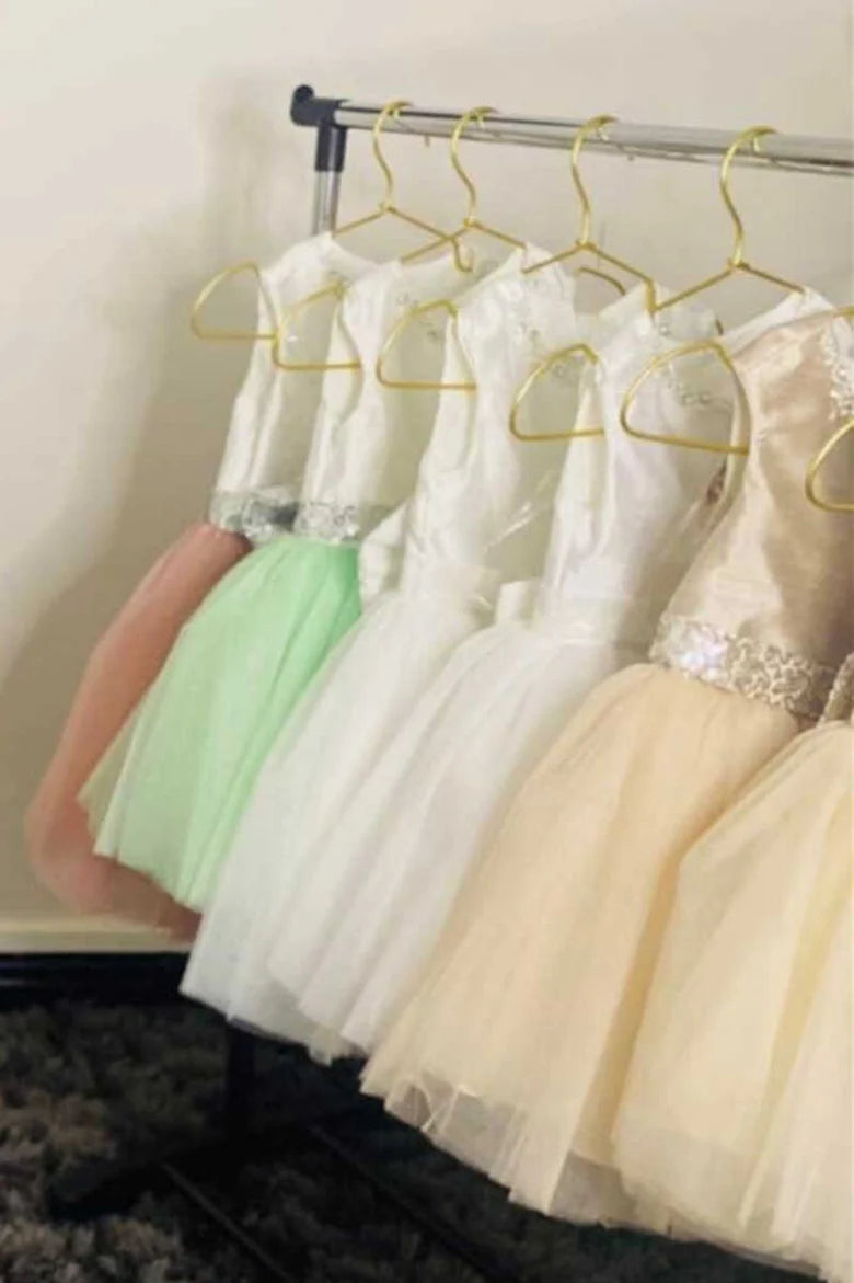 White and Dusty Pink Backless A-Line Flower Girl Dress