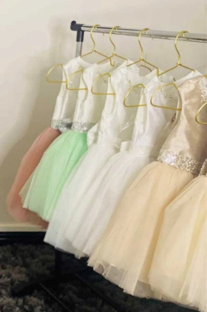 White and Dusty Pink Backless A-Line Flower Girl Dress