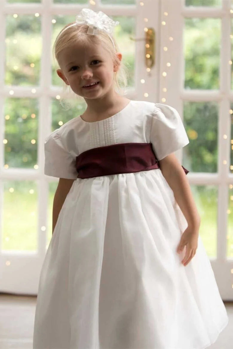 White Crew Neck Short Sleeve Flower Girl Dress