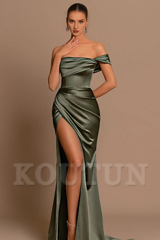 Off-the-Shoulder Prom Dress Column Split Long