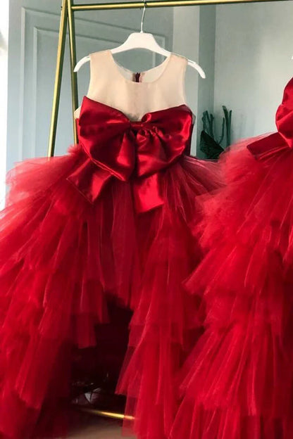 Multi-Tiered Bow Front High-Low Girl Party Dress