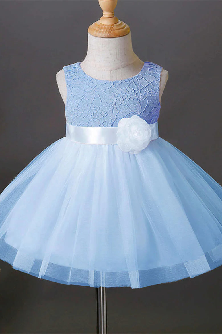 Cute Pink Lace Sleeveless Bow Back A-Line Flower Girl Dress