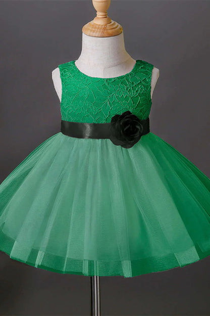 Cute Pink Lace Sleeveless Bow Back A-Line Flower Girl Dress