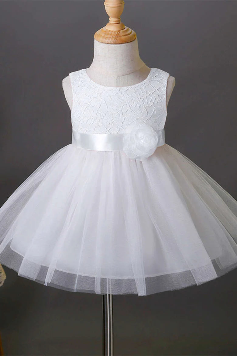 Cute Pink Lace Sleeveless Bow Back A-Line Flower Girl Dress
