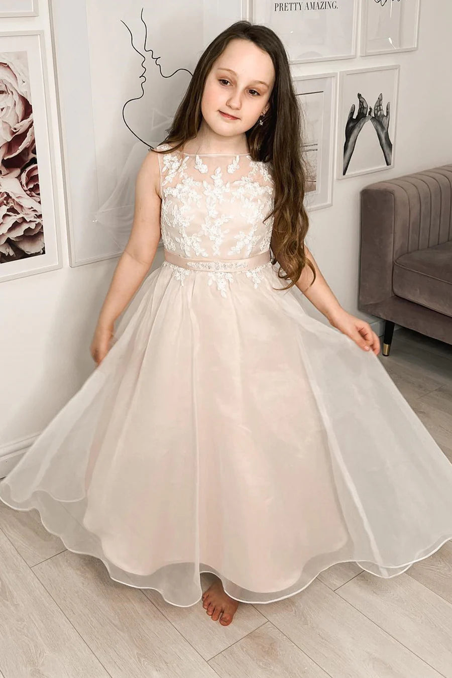 Ivory  Appliques A-Line Flower Girl Dress