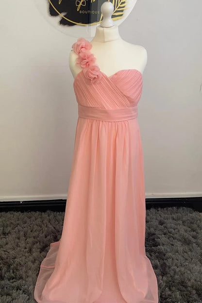 Peach One-Shoulder Sweetheart Flower Girl Dress