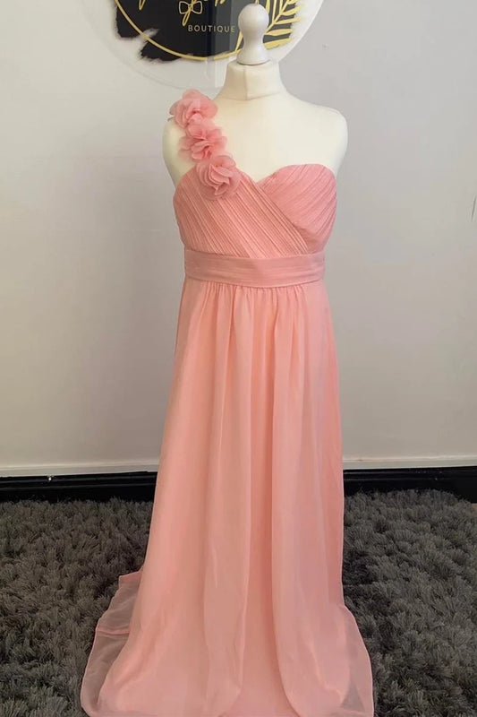 Peach One-Shoulder Sweetheart Flower Girl Dress