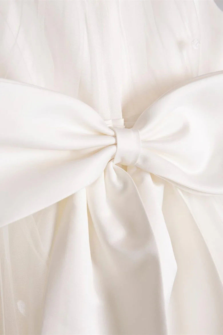 White Rounded Neck Bow-Back Girl Birthday Dress