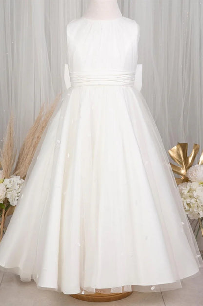 White Rounded Neck Bow-Back Girl Birthday Dress