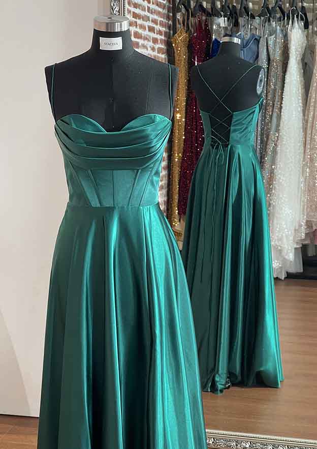 A-line Sweetheart Sleeveless Long/Floor-Length Charmeuse Prom Dress With Pleated Split