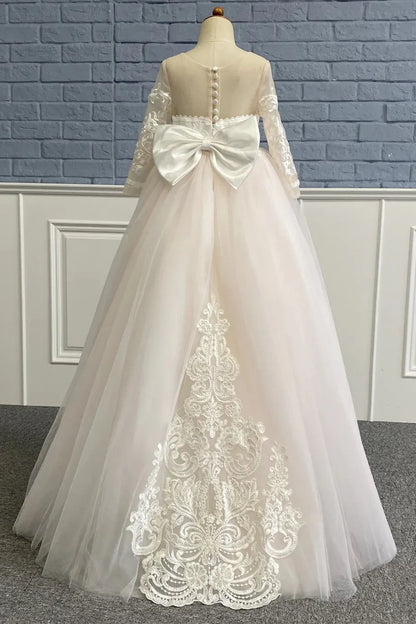 Ivory Lace Sweetheart Long Sleeve Girl Party Dress