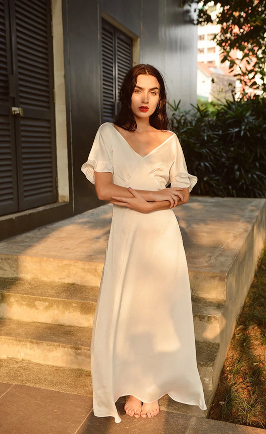 Long Silk Dress Women Party Dress Ivory Casual Dress Women Silk Dress LelaSilk