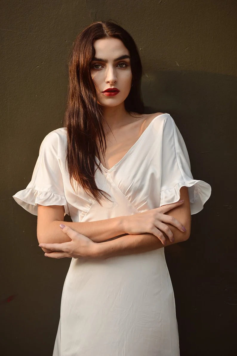 Long Silk Dress Women Party Dress Ivory Casual Dress Women Silk Dress LelaSilk