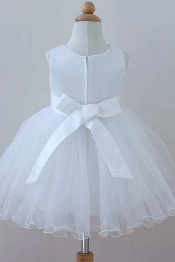 White Beading Sleeveless Flower Girl Dress