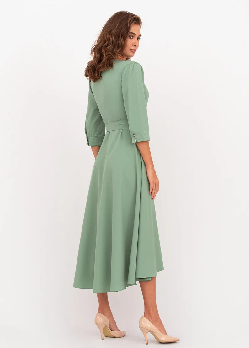 sage green wedding guest dress with sleeves Lotus Embellished Maxi in UK16 / Sage Green a high neckline and a flattering silhouette that skims the figure while offering full coverage Sage green long wrap dress