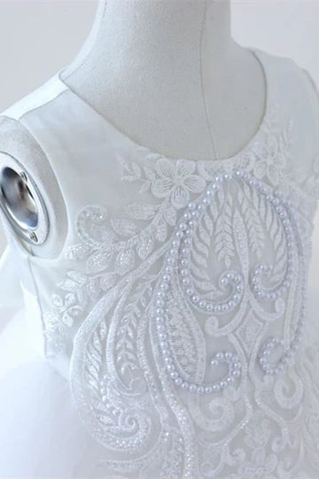 White Beading Sleeveless Flower Girl Dress