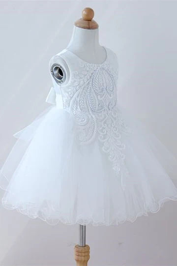 White Beading Sleeveless Flower Girl Dress