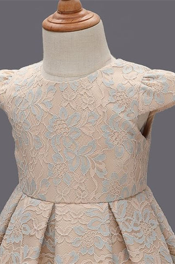 Champagne Lace Cap Sleeve Bow Back Girl Party Dress
