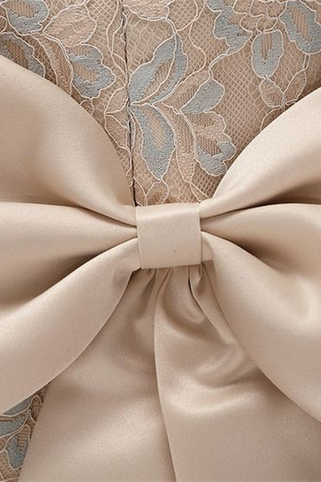Champagne Lace Cap Sleeve Bow Back Girl Party Dress
