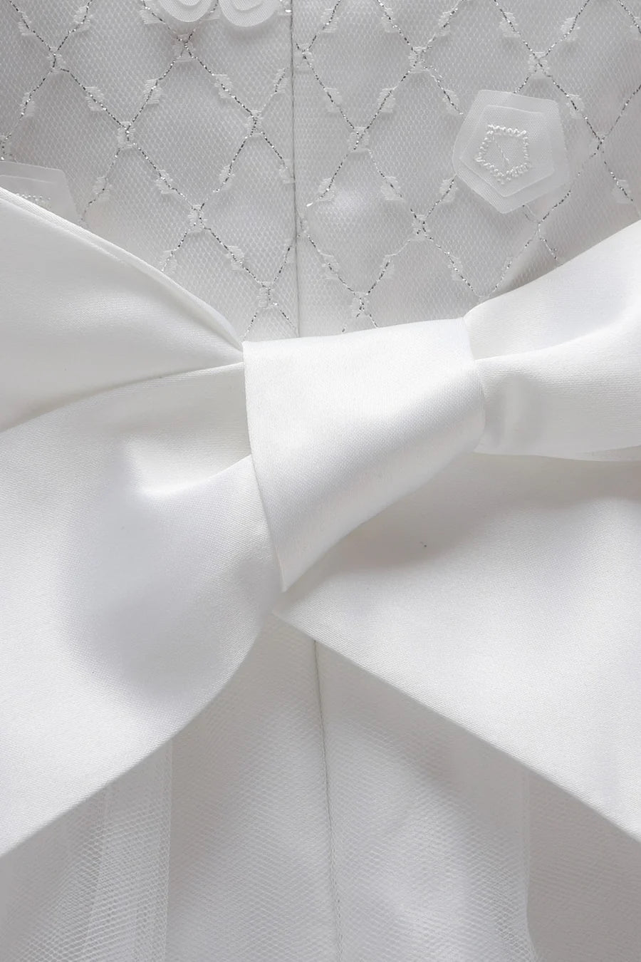 White 3D Flower Cap Sleeve Bow-Back Flower Girl Dress