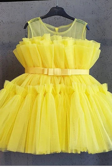 Blue Tulle Sleeveless Bow Girl Party Dress