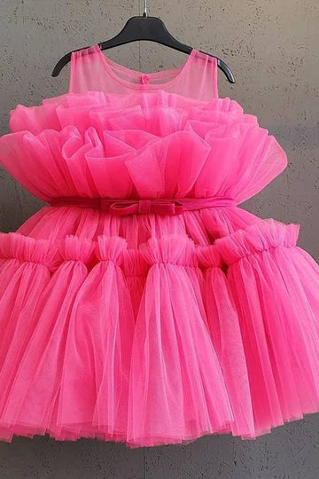 Blue Tulle Sleeveless Bow Girl Party Dress