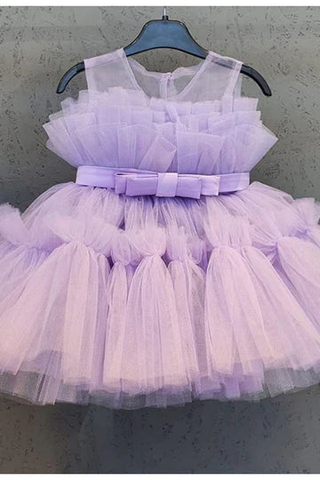 Blue Tulle Sleeveless Bow Girl Party Dress