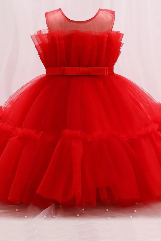 Blue Tulle Sleeveless Bow Girl Party Dress