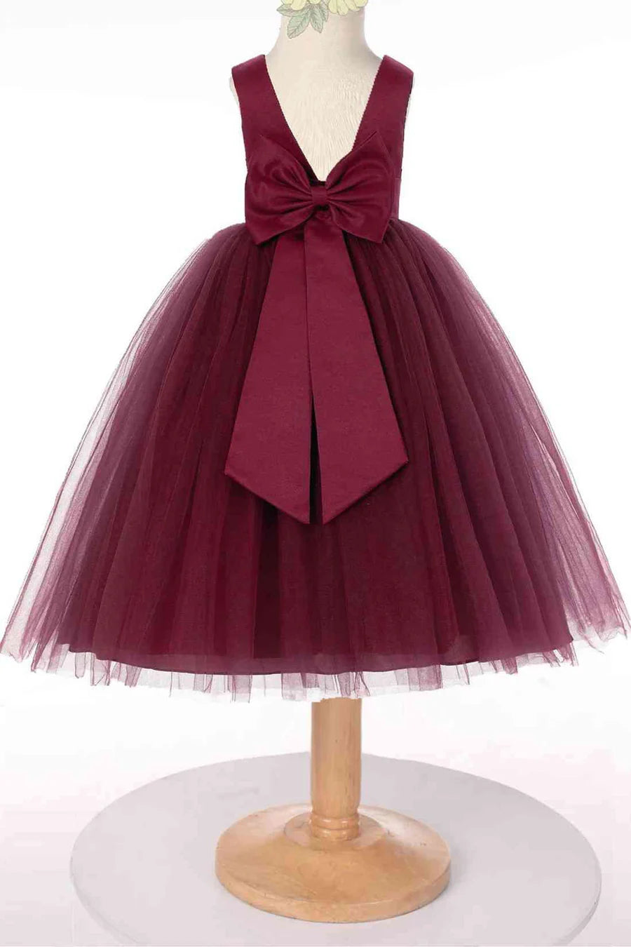 Mauve Tulle Sleeveless Bow Back Flower Girl Dress