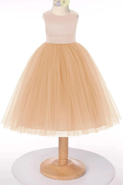 Mauve Tulle Sleeveless Bow Back Flower Girl Dress