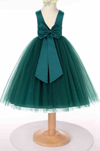 Mauve Tulle Sleeveless Bow Back Flower Girl Dress