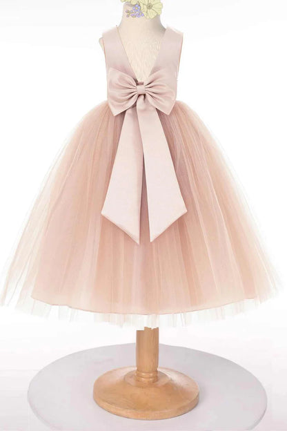 Mauve Tulle Sleeveless Bow Back Flower Girl Dress