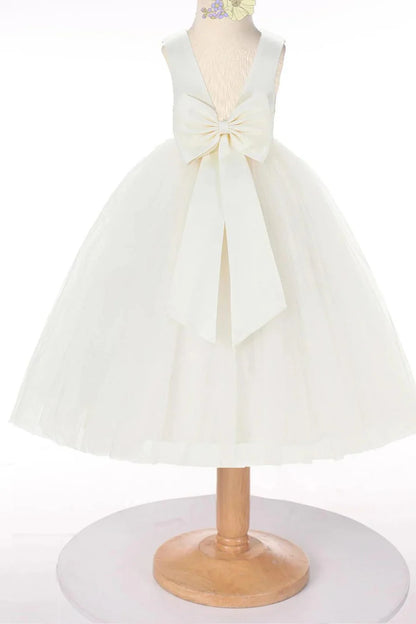 Mauve Tulle Sleeveless Bow Back Flower Girl Dress