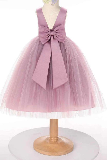 Mauve Tulle Sleeveless Bow Back Flower Girl Dress
