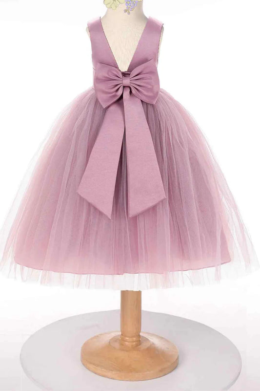 Mauve Tulle Sleeveless Bow Back Flower Girl Dress