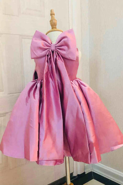 White Satin Square Neck Bow Back Girl Party Dress