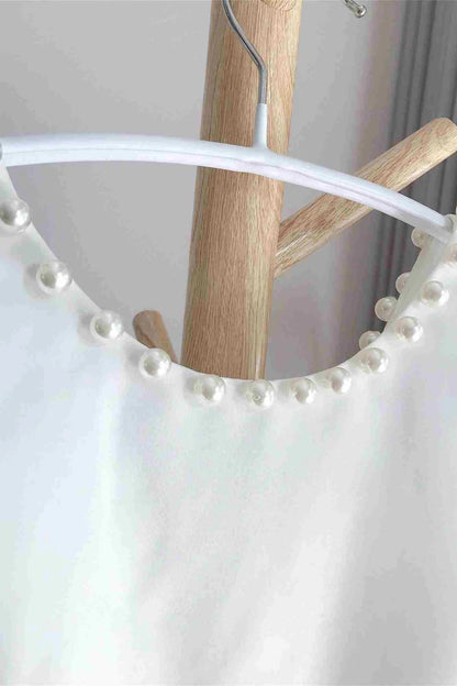 White Sleeveless Open Back Pearls Girl Party Dress