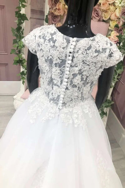 White Lace Appliqués A-Line Flower Girl Dress